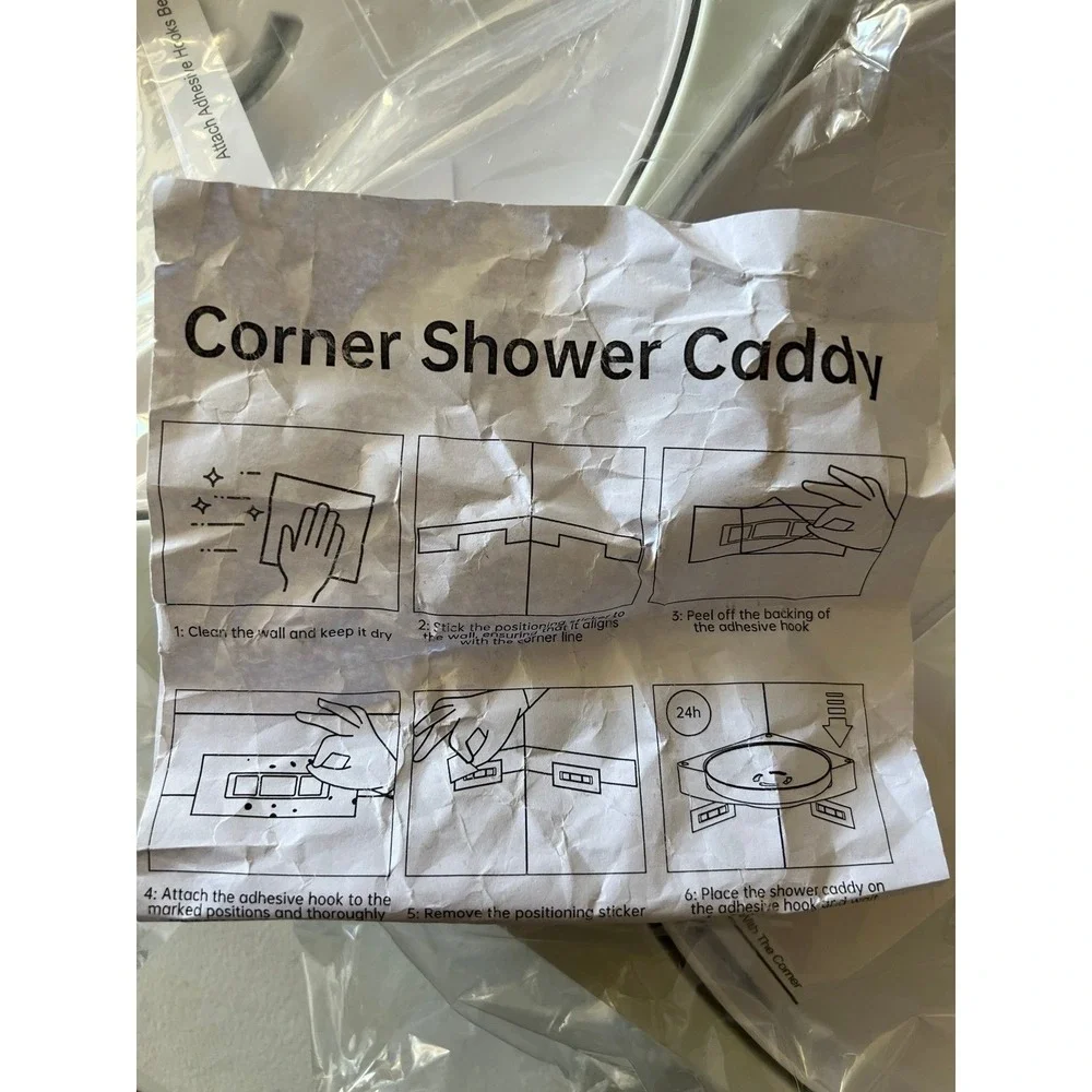 Set of 2 Corner Shower Caddy Rotating Bathroom Storage Organizer White Adhesive